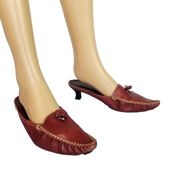 Red leather pointed mocassin heels Via Uno size 8 - Picture 14 of 14